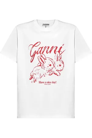 Ganni Femme, Tops, Blanc, Taille: 40 FR Lapin T-shirt Décontracté