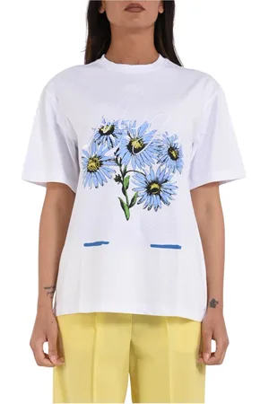 Msgm Femme, Tops, Blanc, Taille: 40 FR T-shirt en Coton avec Logo Avant