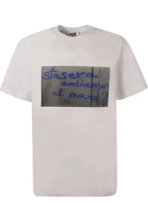 Msgm Homme, Tops, Blanc, Taille: XS T-shirt Col Rond Blanc avec Imprimé