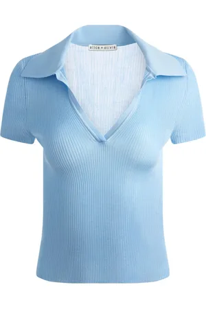 ALICE+OLIVIA Femme, Tops, Bleu, Taille: 42 FR Polo à manches courtes côtelé