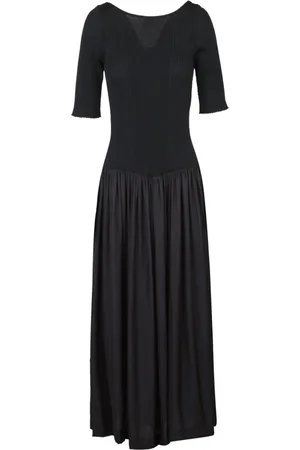 TELA Femme, Robes, Noir, Taille: 40 FR Robe Longue à Haut Côtelé Évasé