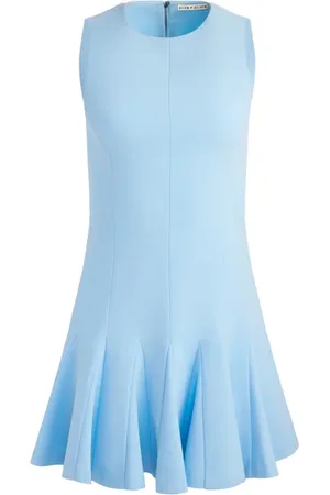 ALICE+OLIVIA Femme, Robes, Bleu, Taille: 42 FR Robe Évasée Sans Manches Plissée