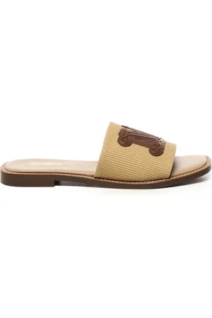 Max Mara Femme, Chaussures, Brun, Taille: 39 EU Sandales à Bande en Toile avec Broderie Monogramme