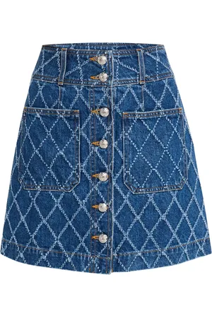 VERONICA BEARD Femme, Jupes, Bleu, Taille: 38 FR Mini-Jupe en Denim Imprimé Diamant