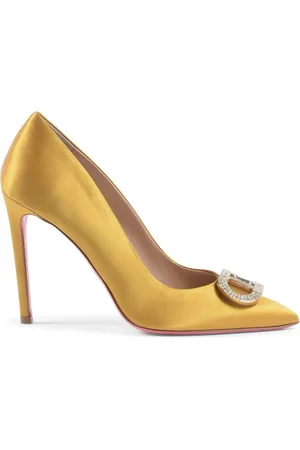 DEE OCLEPPO Femme, Chaussures, Jaune, Taille: 37 EU Escarpins en Satin Jaune avec Logo en Cristal