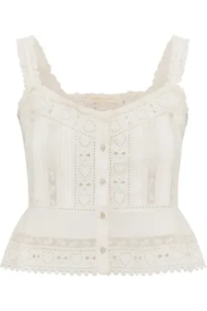 LOVESHACKFANCY Femme, Tops, Blanc, Taille: 40 FR Débardeur en dentelle à œillets en forme de cœur
