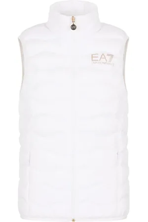 EA7 Femme, Vestes, Blanc, Taille: 42 FR Veste blanche coupe-vent avec surpiqûres ondulées