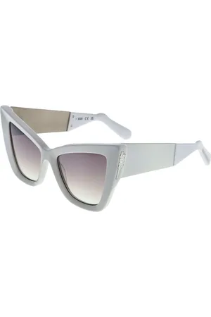 GCDS Femme, Accessoires, Blanc, Taille: ONE Size Lunettes de Soleil Cat Eye Blanches Marron Miroir