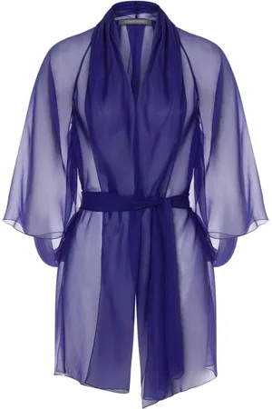 Alberta Ferretti Femme, Blouses et Chemises, Bleu, Taille: ONE Size Veste Kimono Soie Bleue Fabriquée en Italie