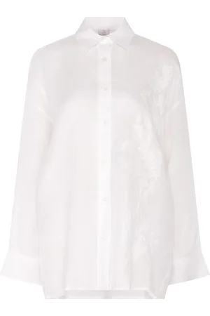 ELEVENTY Femme, Blouses et Chemises, Blanc, Taille: 38 FR Chemise en lin brodée florale