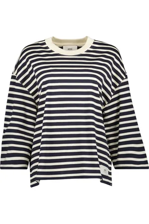 Ami Femme, Tops, Noir, Taille: 40 FR T-shirt à Rayures Oversize Printemps-Été 2025