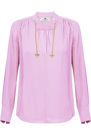 Elisabetta Franchi Femme, Blouses et Chemises, Violet, Taille: 40 FR Chemisier Charme en Georgette avec Détails Dorés