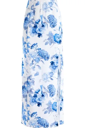 ALICE+OLIVIA Femme, Robes, Bleu, Taille: 40 FR Jupe Longue Imprimée Fente Avant Taille Élastique