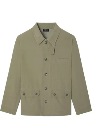A.P.C. Homme, Vestes, Vert, Taille: M Veste Militaire en Coton Texturé Kaki