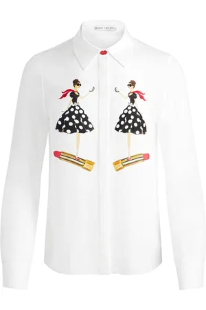 ALICE+OLIVIA Femme, Blouses et Chemises, Blanc, Taille: 40 FR Chemise en soie imprimée Patte de boutonnage cachée