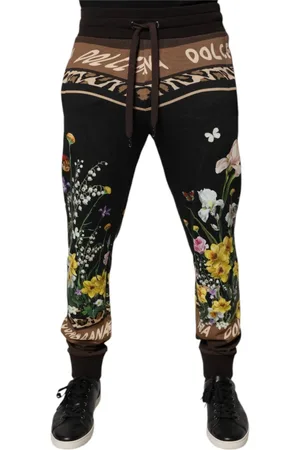 Dolce & Gabbana Homme, Pantalons, Noir, Taille: M Jogger Pantalons de survêtement en Coton Noir Floral
