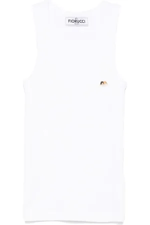 Fiorucci Femme, Tops, Blanc, Taille: 38 FR Haut Blanc sans Manches avec Encolure Ronde