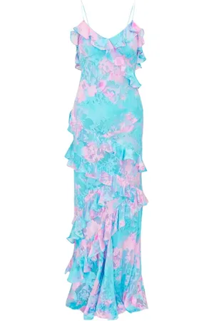 LOVESHACKFANCY Femme, Robes, Bleu, Taille: 42 FR Robe Longue à Volants Pastel
