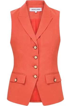 VERONICA BEARD Femme, Vestes, Rouge, Taille: 38 FR Gilet en lin avec boutons crest