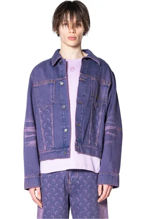 Marine Serre Homme, Vestes, Violet, Taille: L Veste trucker en denim lavande avec lune laser