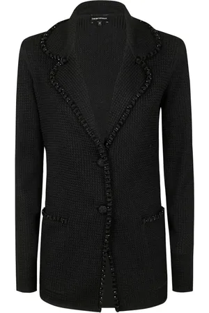 Emporio Armani Femme, Vestes, Noir, Taille: 42 FR Blazer Noir avec Cristaux et Boutons