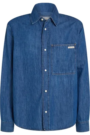 Calvin Klein Homme, Chemises, Bleu, Taille: S Jean Bleu Coupe Régulière Boutons Contrastants