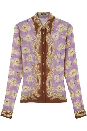 VERSACE Femme, Blouses et Chemises, Multicolore, Taille: 38 FR Chemisier violet à boutons et manches longues