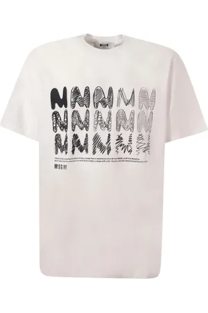Msgm Homme, Tops, , Taille: S T-shirt Blanc à Col Rond avec Logo Imprimé