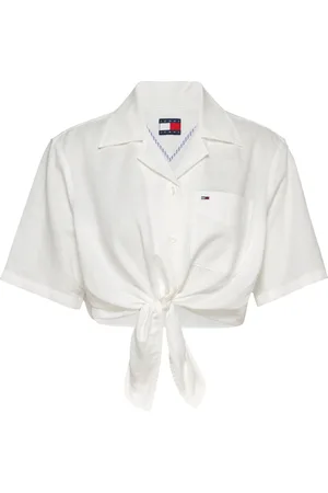 Tommy Hilfiger Femme, Blouses et Chemises, Blanc, Taille: 38 FR Chemise blanche à manches courtes col cubain