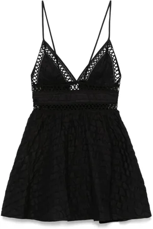CHARO RUIZ IBIZA Femme, Robes, Noir, Taille: 40 FR Robe Courte Lavene Col en V Insert Plissé