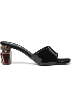 VERSACE Femme, Chaussures, Noir, Taille: 36 EU Sandales Noires En Cuir Talon Sculpté