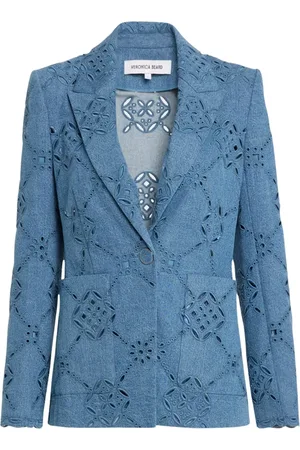 VERONICA BEARD Femme, Vestes, Bleu, Taille: 40 FR Veste en Denim avec Broderie Oeillets et Bouton Unique