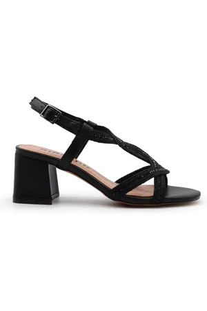 Bibi Lou Femme, Chaussures, Noir, Taille: 39 EU Sandales noires en cuir avec détails scintillants