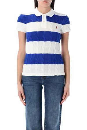 Ralph Lauren Femme, Pulls, Bleu, Taille: 42 FR Pull Rayé en Tricot Câblé