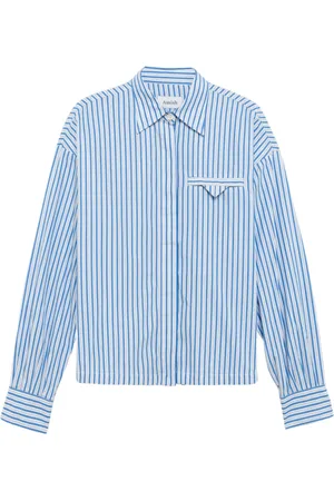 AMISH Femme, Blouses et Chemises, Bleu, Taille: 38 FR Chemise à Rayures en Popeline de Coton Gilda Bleue
