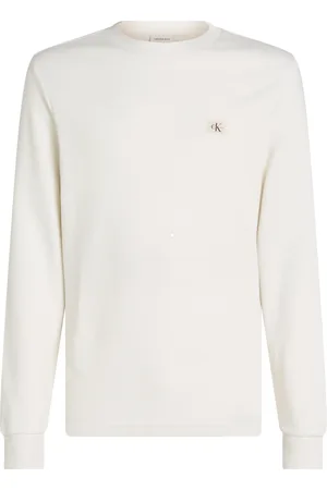 Calvin Klein Homme, Tops, Blanc, Taille: S T-shirt Blanc en Coton Coupe Régulière Manches Longues