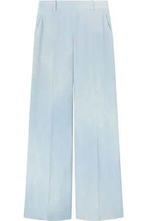 ERMANNO SCERVINO Femme, Pantalons, Bleu, Taille: 34 FR Jambe Large Denim Imprimé Pantalon Palazzo