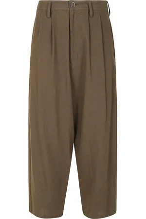 YOHJI YAMAMOTO Femme, Pantalons, Brun, Taille: L Pantalon coton lin couleur Kaki