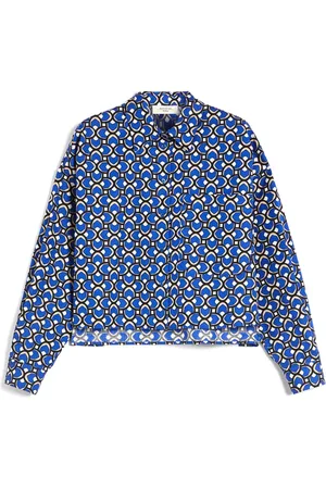Max Mara Femme, Blouses et Chemises, Bleu, Taille: 42 FR Chemise en coton imprimé avec ourlet asymétrique