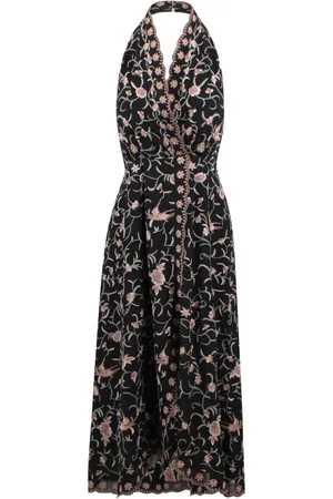 SEA Femme, Robes, Multicolore, Taille: 38 FR Robe Halter Florale avec Bordure Festonnée