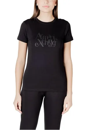 Armani Exchange Femme, Tops, Noir, Taille: 36 FR Glitter Logo T-shirt