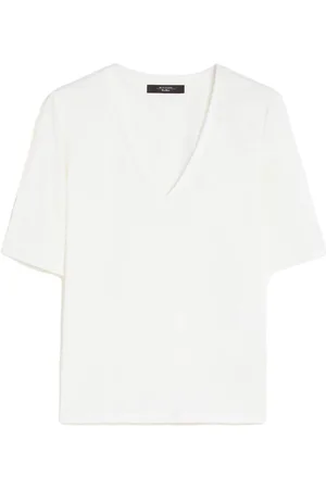 Max Mara Femme, Blouses et Chemises, Blanc, Taille: 44 FR T-shirt en Jersey de Lin Stretch Blanc