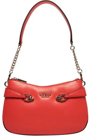 Guess Femme, Sacs, Rouge, Taille: ONE Size Sac à Main Rouge en Similicuir avec Détails Dorés