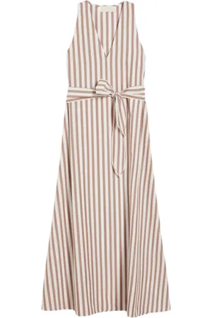 iBlues Femme, Robes, Blanc, Taille: 42 FR Robe Longue en Coton Inspirée de la Riviera