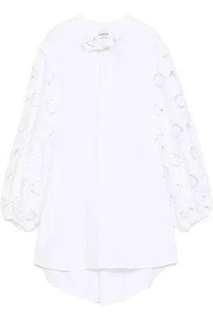 Dondup Femme, Robes, Blanc, Taille: 40 FR Robe en coton avec broderie blanche
