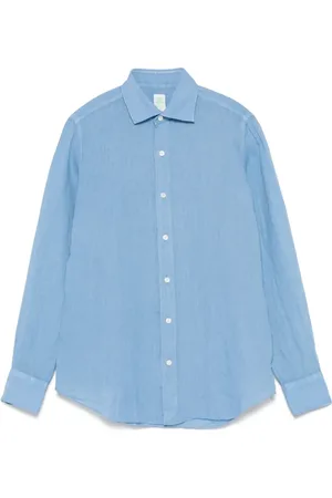 Finamore Homme, Chemises, Bleu, Taille: S Chemise bleue à boutons avec ourlet arrondi