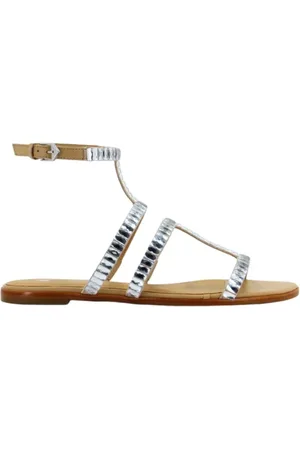 CARRANO Femme, Chaussures, Gris, Taille: 37 EU Sandales en cuir avec strass