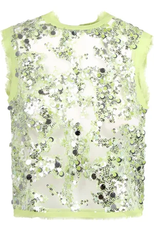 Baum und Pferdgarten Femme, Tops, Vert, Taille: 38 FR Chemisier Manira Transparent avec Bords Effilochés