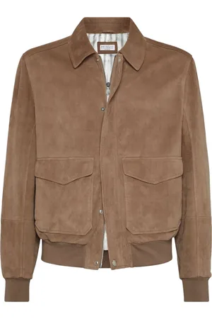 Brunello Cucinelli Homme, Vestes, Brun, Taille: M Bomber en daim avec fermeture éclair