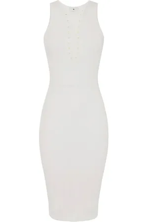 Elisabetta Franchi Femme, Robes, Blanc, Taille: 38 FR Robe en Tricot à Lacets Croisés